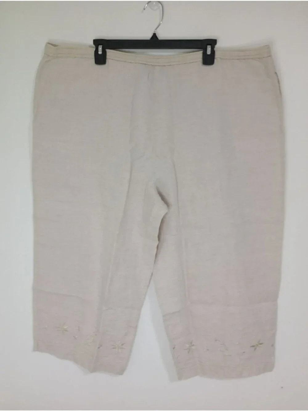 Style & Co Women’s 20W Beige 100% Linen Capri Pants Embroidered Hem